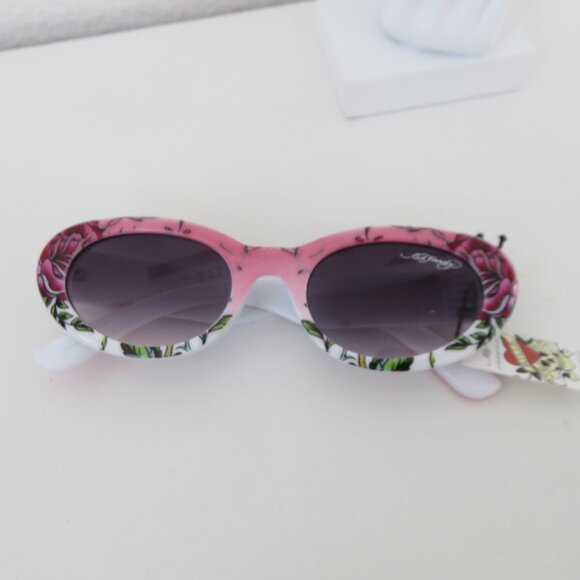 (#119) Ed Hardy Floral White n Pink Ombre Sunglasses
